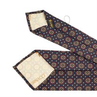 Midnight blue silk twill tie with geometric print Alternative Image