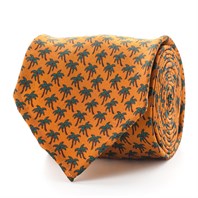 Orange silk twill tie with palm print Alternative Image