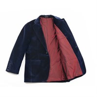 Single-breasted midnight blue velvet jacket Alternative Image