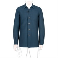 Overshirt in seersucker a righe blu e verde  Immagine alternativa