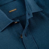 Overshirt in seersucker a righe blu e verde  Immagine alternativa