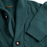 Cardigan a trecce in cashmere verde Immagine alternativa