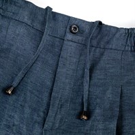 Pantalone leisure in lino spigato blu Immagine alternativa