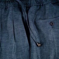 Pantalone leisure in lino spigato blu Immagine alternativa