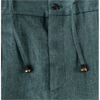 Pantalone leisure in lino spigato verde Immagine alternativa