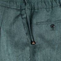 Pantalone leisure in lino spigato verde Immagine alternativa