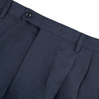 Pantaloni modello Ciro in misto lino blu Immagine alternativa