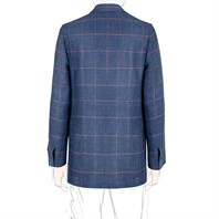 Single-breasted jacket in blue checked linen-cotton Alternative Image