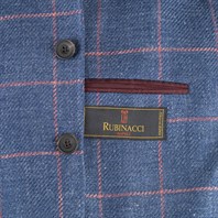 Single-breasted jacket in blue checked linen-cotton Alternative Image