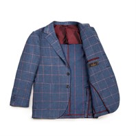 Single-breasted jacket in blue checked linen-cotton Alternative Image