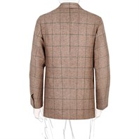 Single-breasted jacket in beige checked linen-cotton Alternative Image