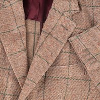 Single-breasted jacket in beige checked linen-cotton Alternative Image