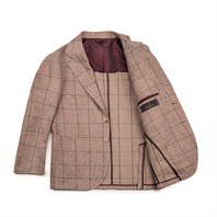 Single-breasted jacket in beige checked linen-cotton Alternative Image