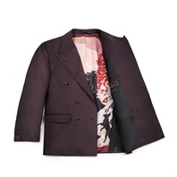 Double-breasted jacket in burgundy cashmere with scarf lining Alternative Image