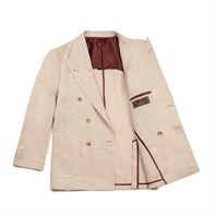 Giacca doppio petto in misto lino spigato beige Immagine alternativa
