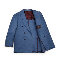 Giacca doppio petto in misto lino spigato blu Immagine alternativa