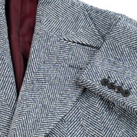 Ulster coat in blue and white herringbone wool and silk Alternative Image