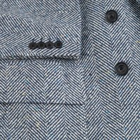 Ulster coat in blue and white herringbone wool and silk Alternative Image