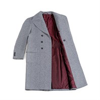 Ulster coat in blue and white herringbone wool and silk Alternative Image