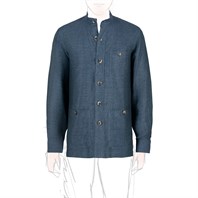 Blue herringbone linen safari jacket with guru collar Alternative Image