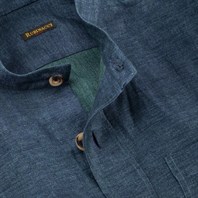 Blue herringbone linen safari jacket with guru collar Alternative Image