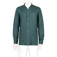 Green herringbone linen safari jacket with guru collar Alternative Image