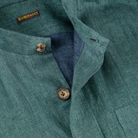Green herringbone linen safari jacket with guru collar Alternative Image