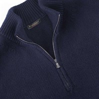 Blue cashmere sweater with half zip Alternative Image
