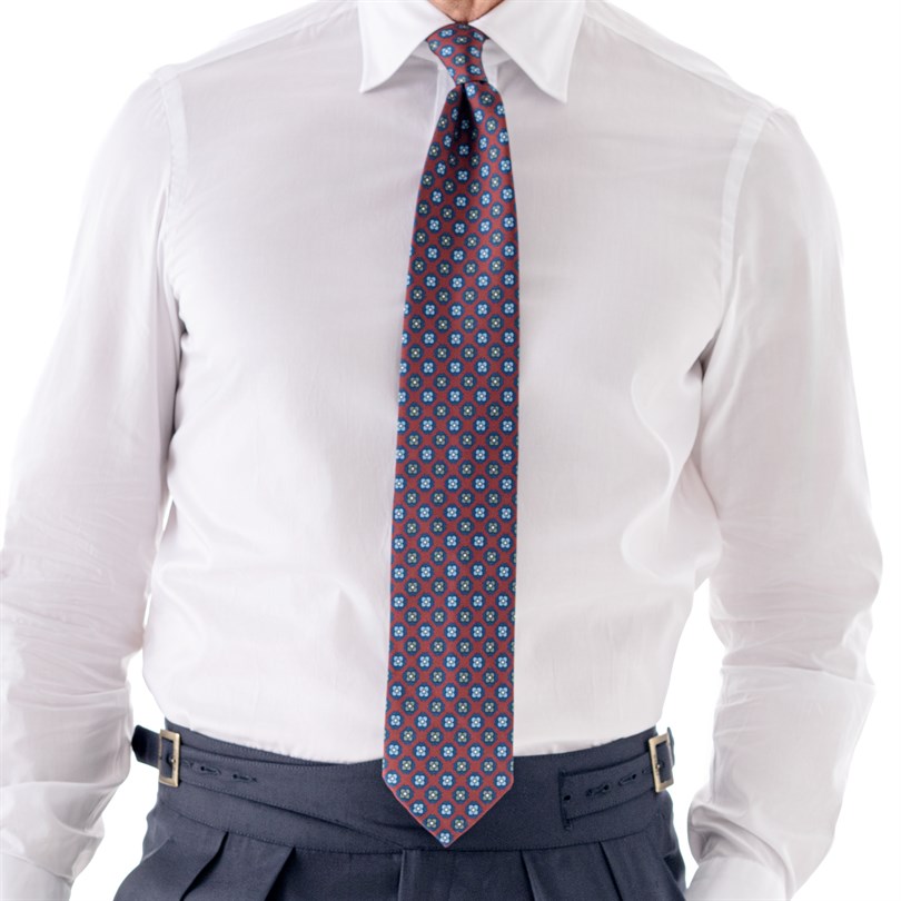 Bordeaux silk twill tie with floral print