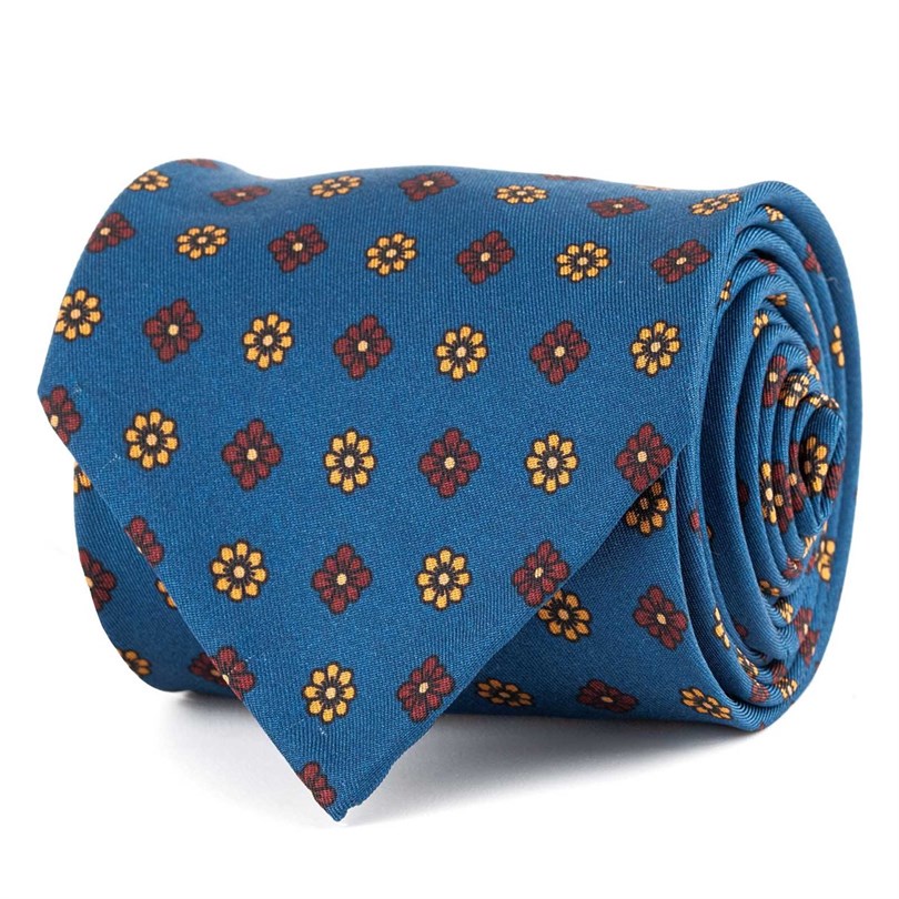 Bluette silk twill tie with floral print