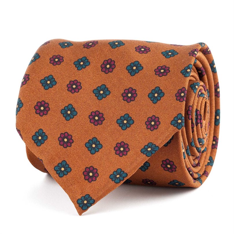 Brick silk twill tie with floral print