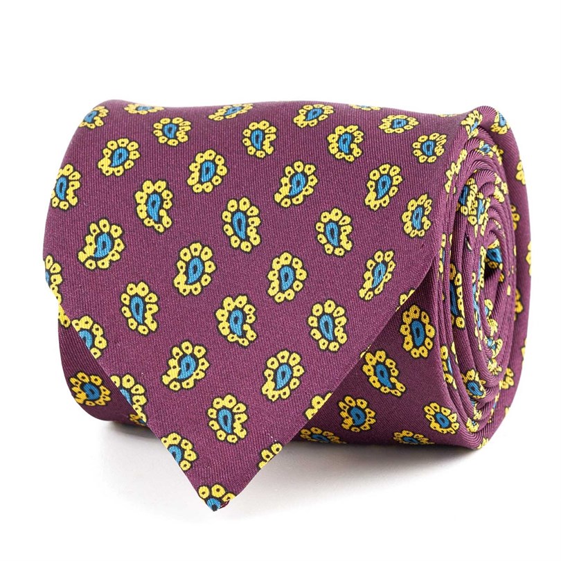 Cravatta in twill di seta bordeaux con stampa paisley