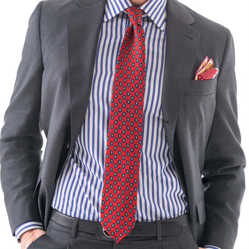 Red silk twill tie with paisley pattern
