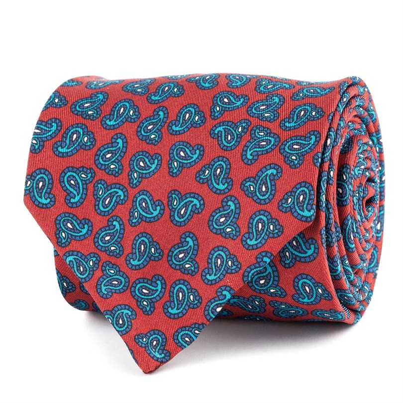 Cravatta in twill di seta bordeaux con stampa paisley