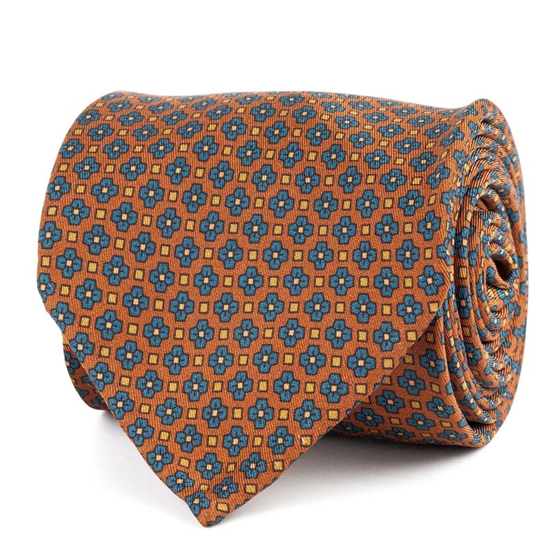 Mattone silk twill tie with floral print