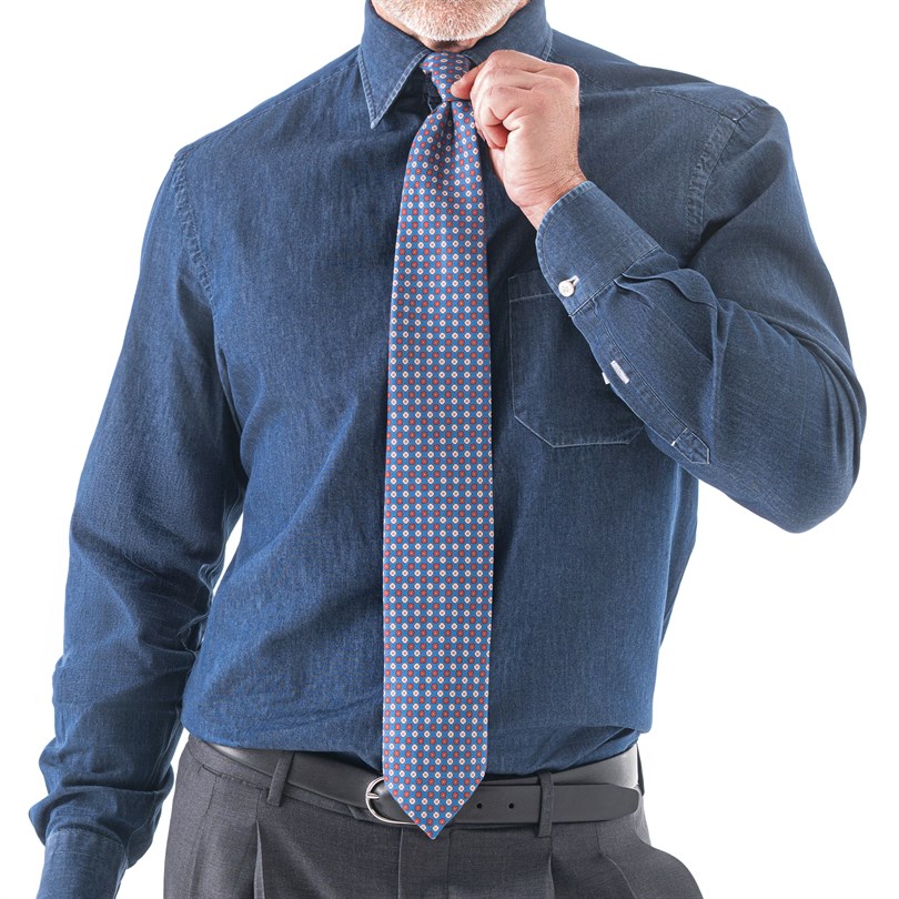 Bluette silk twill tie with geometric print