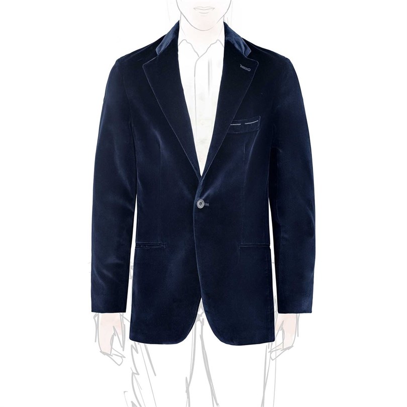 Single-breasted midnight blue velvet jacket