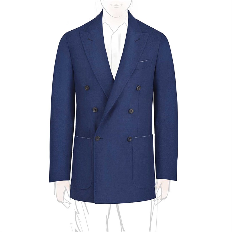 Giacca doppiopetto in lana blu super leggera