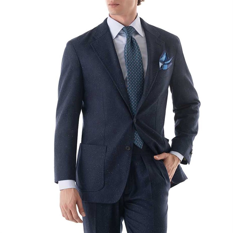 Blue herringbone wool single-breasted jacket