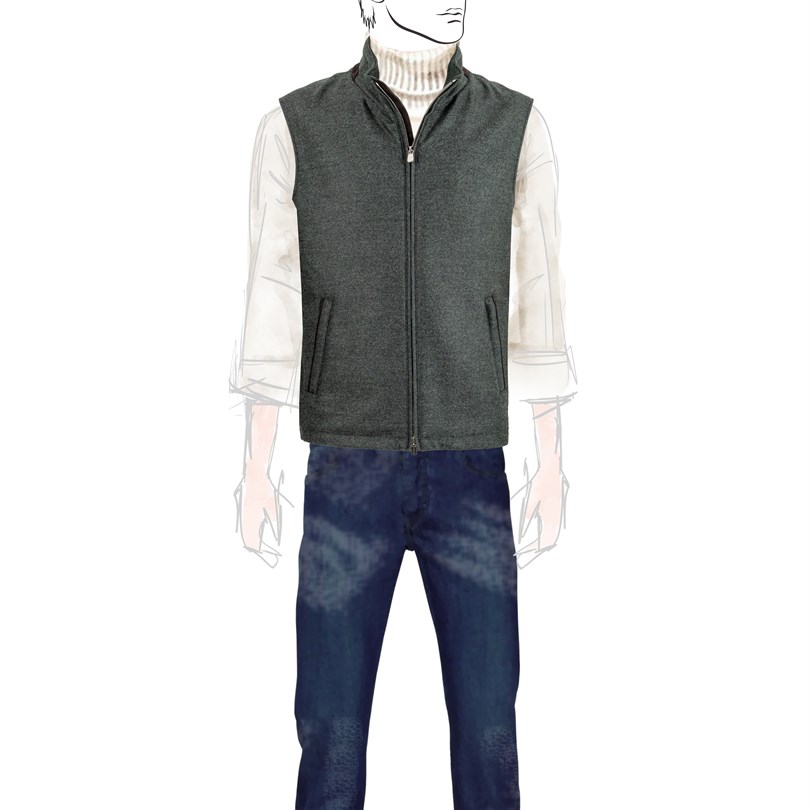 Green wool and cashmere outdoor vest