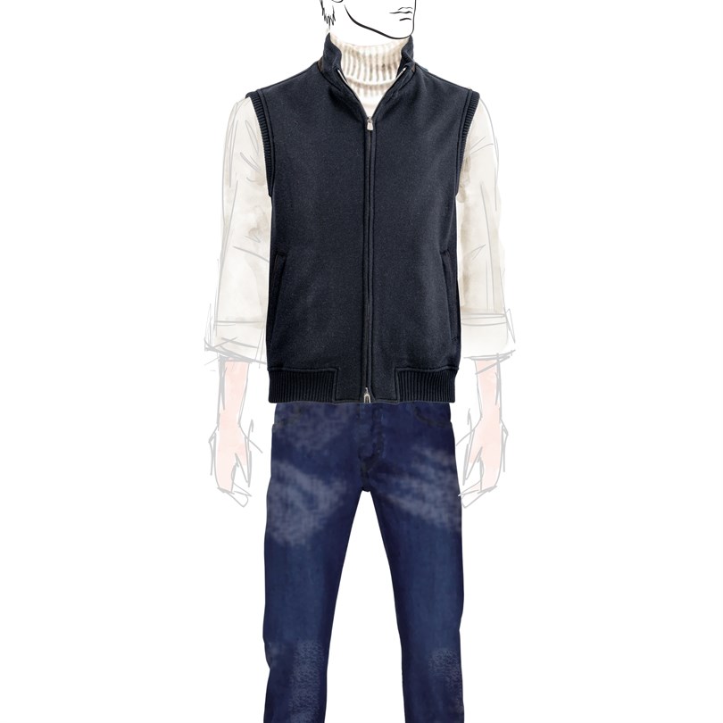 Blue cashmere outdoor vest