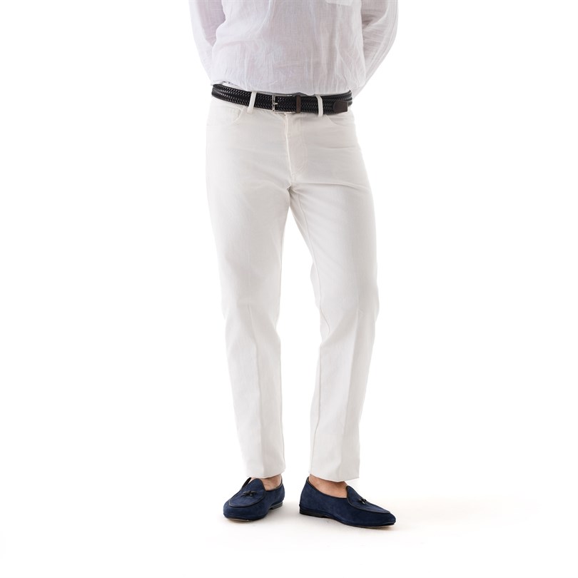 White 5-pocket trousers in Japanese Selvedge Denim with Red Selvage Edge