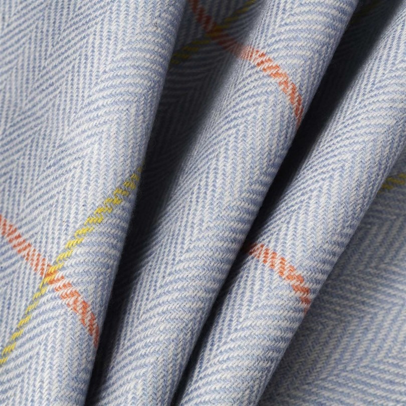 Summer Cashmere  Spina di pesce blu con quadri gialli e arancioni