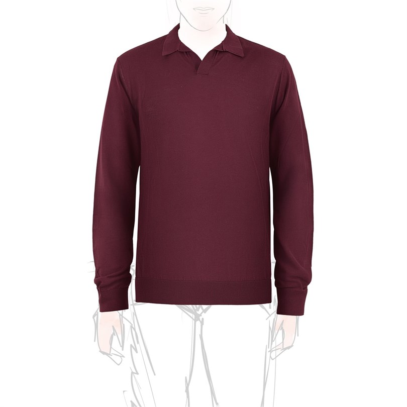 Wine long sleeves knitwear polo shirt