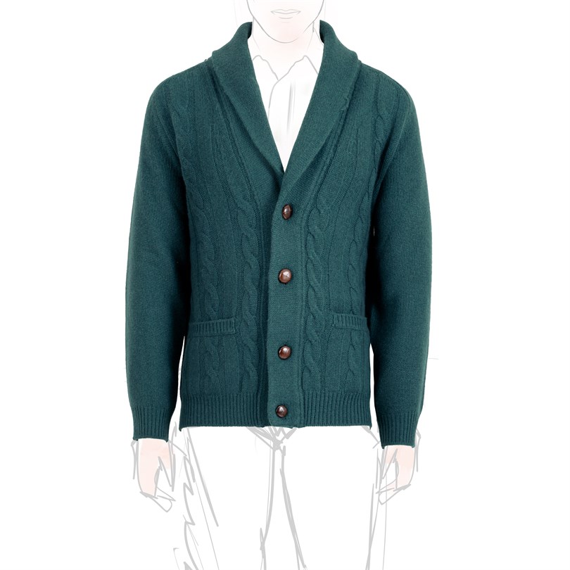 Cardigan a trecce in cashmere verde
