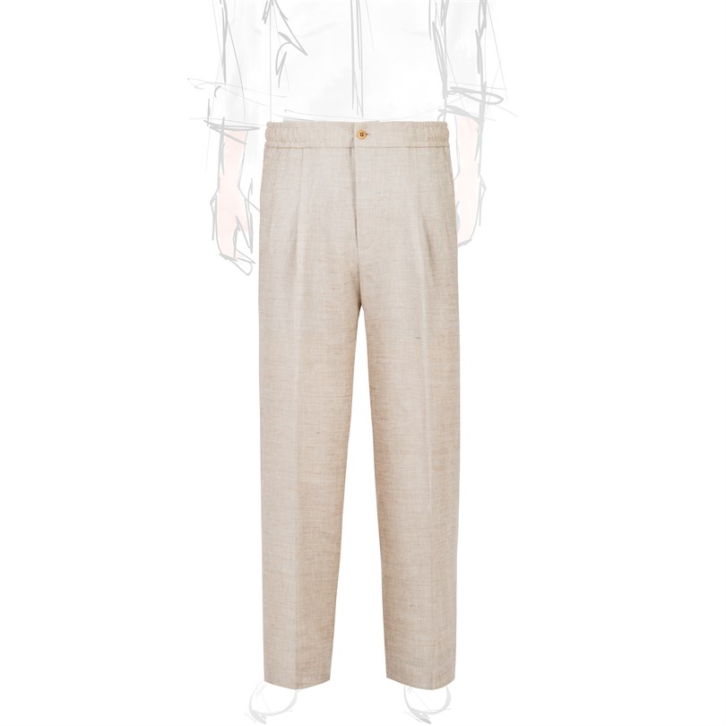 Pantalone leisure in misto lino spigato beige