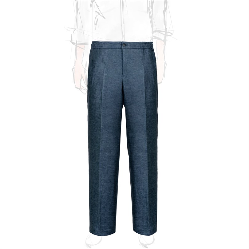 Pantalone leisure in lino spigato blu