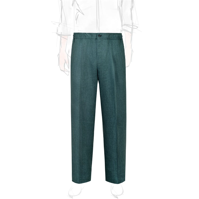 Pantalone leisure in lino spigato verde