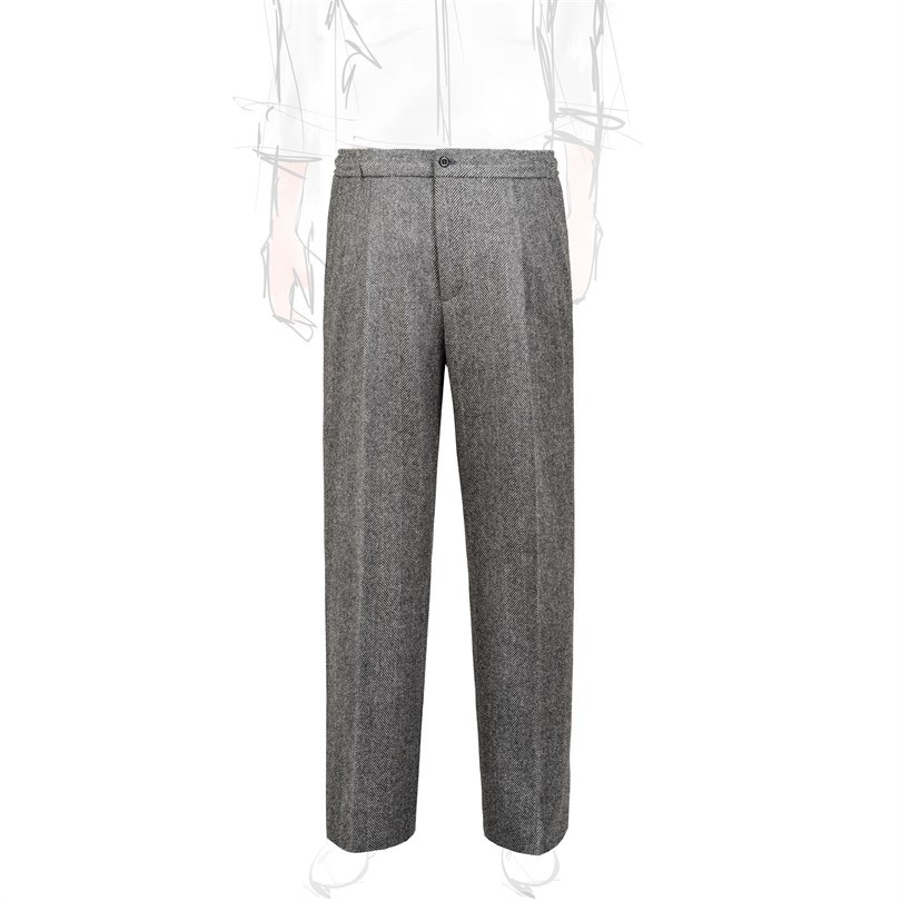 Leisure Trousers in black and gray herringbone wool