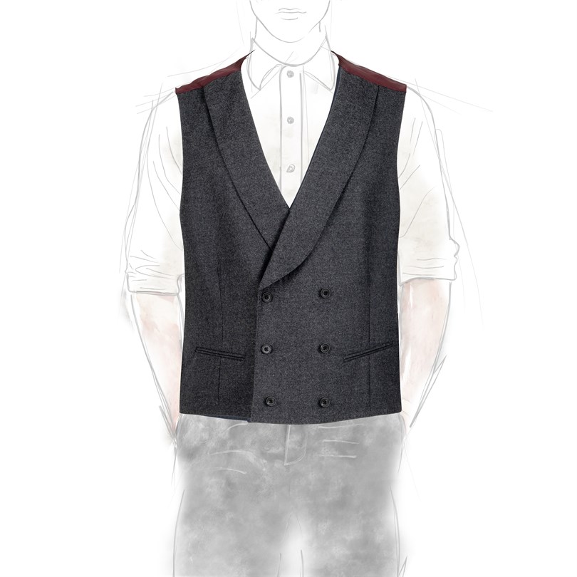 Dark gray wool flannel double-breasted waistcoat
